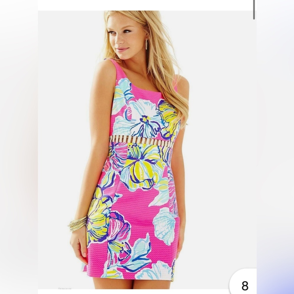 Lilly Pulitzer Iggy Kir swept by the tides pink cut out shift dress sz 0